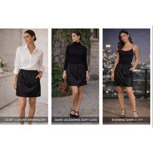 Maggie Shepherd Black Skirt XS Satin Short Minimalist Academia Quiet Luxury